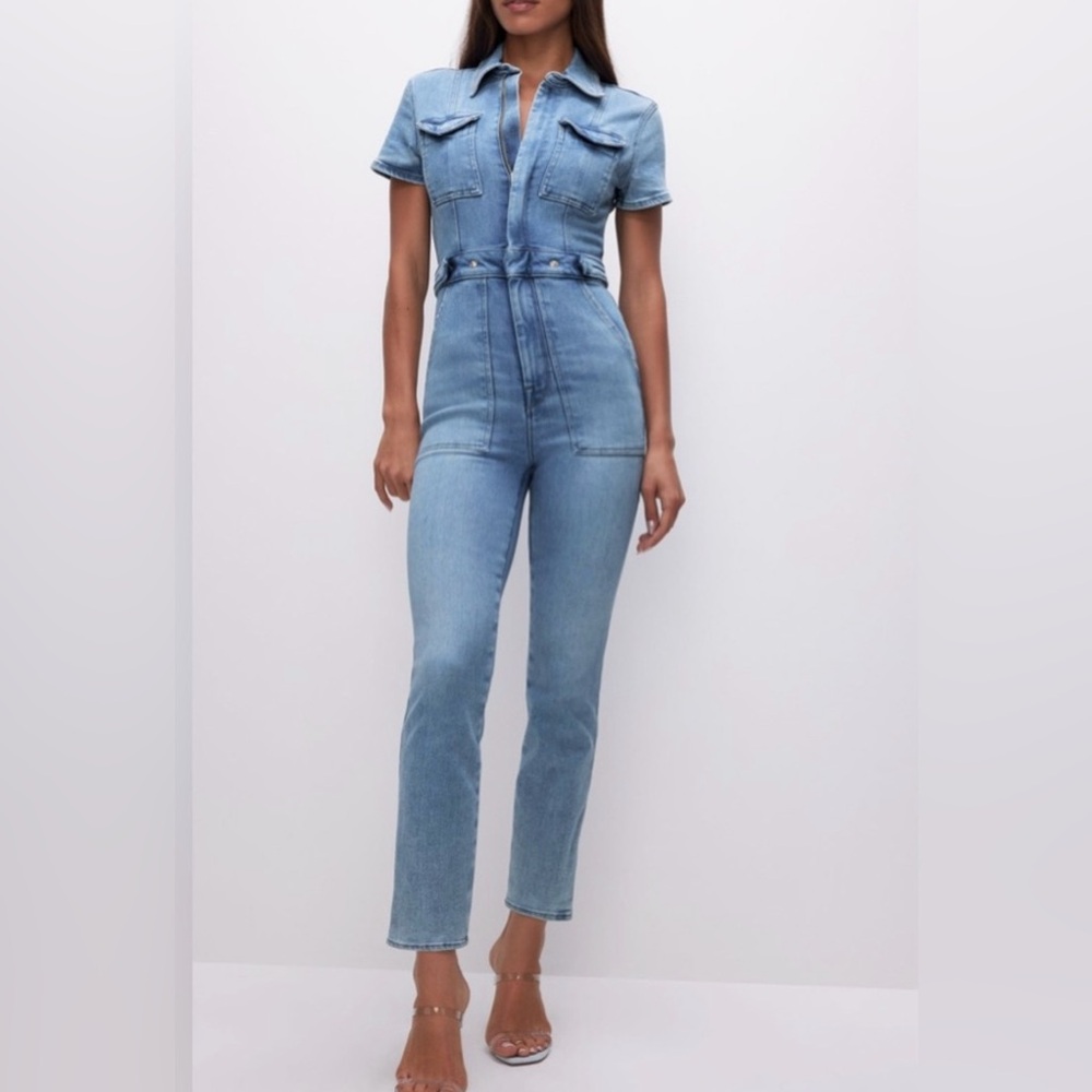 Good American Fit For Success Blue Denim Jumpsuit NWT Medium‎